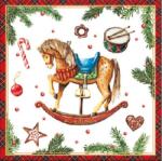 AMBIENTE Szalvéta 25x25cm 20db/csomag Classic Rocking Horse White, Klasszikus hintaló fehér