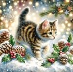 AMBIENTE Szalvéta 1db 33x33cm Cute Cat in the snow, Cuki cica a hóban