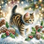 AMBIENTE Szalvéta 25x25cm 20db/csomag Cute Cat in the snow, Cuki cica a hóban