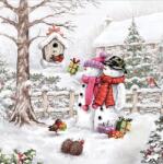 AMBIENTE Szalvéta 33x33cm 20db/csomag Snowman bringing gifts, Ajándékozó hóember