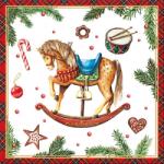 AMBIENTE Szalvéta 33x33cm 20db/csomag Classic Rocking Horse White, Klasszikus hintaló fehér