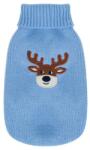  Karácsonyi kötött kutyapulóver rénszarvas mintával, világoskék L-es