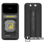 Awei P77K hordozható vésztöltő, Powerbank, 1x USB és 1x Type-C aljzat, 10000mAh, 22.5W, PD gyorstöltés támogatás, LED kijelző, Beépített fix Lightning és Type-C kábel, Fekete (P77K)
