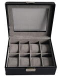  927 Óratartó doboz varrott bőr fekete 8 db-os