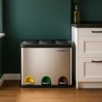 SONGMICS Hulladékválogató szemetes pedállal 3×15 l rozsdamentes acél (LTB45L)