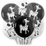  Zebra mintás, fekete-átlátszó gumi lufi 30cm, 6db-os