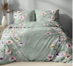  3 részes pamut ágynemű huzat szett - 140x200 cm / pasztell menta zöld virág bordűrös