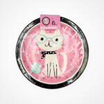 FUNDRAG Tányér, papír, Happy Birthday, cica, pink-fekete, 22, 5 cm, 6db