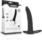Lovetoy Silicone Fantasy Double Prober - dildo dublu strap-on cu inele (negru)