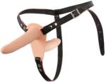 You2Toys Vibrating Double Strap-On - strap-on vibrator dublu reîncărcabil (culoare naturală)