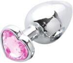 Sunfo - plug anal metalic cu cristal roz în formă de inimă, argintiu