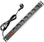  19" tápegység panel 7x220V-1, 8m PPO Fekete kapcsoló védelem 16A (9610)