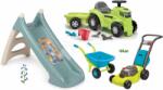 Smoby Set tobogan cu apă și babytaxiu cu tractor și remorcă Animăluțe XS Slide Little Smoby lungimea surafeței de alunecare 90 cm și mașină de tuns iarba cu roabă (SM140311-3)