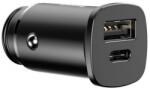Baseus Square Metal PPS autós gyorstöltő 30W, USB Type-A + USB Type-C, fekete