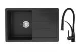 Ulgran U-507 Gránit egymedencés csepptálcás mosogatótálca 770 x 500 x 210 mm + Gamma Nexo Mosogató Rugalmas Csaptelep Szett - Matt Fekete (U-507-344-BNO-bk)