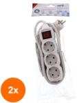 Well Set 2 x Prelungitor Electric cu Intrerupator, 3 Prize, Sectiune Cablu 3 x 1.5mm2, Lungime 1.5 m, Well (TIV-2xEXTS-3S1.5M-SW/02-WL)