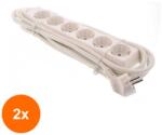 Well Set 2 x Prelungitor Electric 6 Prize, Sectiune Cablu 3 x 1.5mm2, Lungime 5 m, 3500W, Well (TIV-2xEXTS-6S5M-WL)