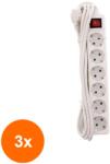 Well Set 3 x Prelungitor Electric cu Intrerupator, 6 Prize, Sectiune Cablu 3 x 1.5mm2, Lungime 3 m, Well (TIV-3xEXTS-6S3M-SW-WL)