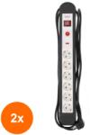 Well Set 2 x Prelungitor Electric cu Protectie 6 Prize, Sectiune Cablu 3 x 1.5mm2, Lungime 3 m, Well (TIV-2xEXTS-6S3M-PROT/02-WL)