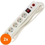 Well Set 2 x Prelungitor cu Protectie, 5 Prize, Sectiune Cablu 3 x 1.5 mm2, Lungime 5 m, Well (TIV-2xEXTS-5S5M-PROT/03-WL)