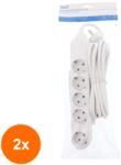 Well Set 2 x Prelungitor Electric 5 Prize, Sectiune Cablu 3 x 1.5mm2, Lungime 5 m, Well (TIV-2xEXTS-5S5M/03-WL)