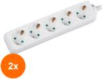 Well Set 2 x Prelungitor Electric 5 Prize, Sectiune Cablu 3 x 1.5mm2, Lungime 3 m, Well (TIV-2xEXTS-5S3M-WL)