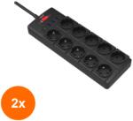Well Set 2 x Prelungitor Well, 10 Prize 3 x USB-A + 1 x USB-C, Protectie la Suprasarcina si Supratensiune, Cablu 3 x 1.5 mmp, 2 m (TIV-2xEXTS-10S2M-PROT/USBC4BK-WL)