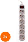 Well Set 2 x Prelungitor Electric 6 Prize, Sectiune Cablu 3 x 1.5mm2, Lungime 3 m, Well (TIV-2xEXTS-6S3M/02-WL)
