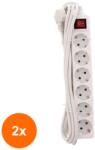 Well Set 2 x Prelungitor Electric cu Intrerupator, 6 Prize, Sectiune Cablu 3 x 1.5mm2, Lungime 3 m, 3500W, Well (TIV-2xEXTS-6S3M-SW-WL)