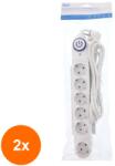 Well Set 2 x Prelungitor Electric, Protectie la Supratensiune, 6 Prize, Sectiune Cablu 3 x 1.5mm2, Lungime 3 m, Well (TIV-2xEXTS-6S3M-PROTS/03-WL)