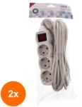 Well Set 2 x Prelungitor Electric cu Intrerupator, 3 Prize, Sectiune Cablu 3 x 1.5mm2, Lungime 5 m, Well (TIV-2xEXTS-3S5M-SW/02-WL)