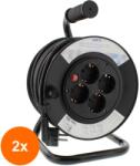 Well Set 2 x Prelungitor de Exterior cu Derulator, cu Termosiguranta si 4 Prize, IP20, Sectiune Cablu 3 x 1.5mm2, Lungime 25 m, Well (TIV-2xEXTR-4S25M-1.5PBK-WL)