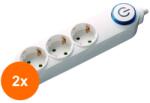 Well Set 2 x Prelungitor Electric cu Intrerupator, 3 Prize, Sectiune Cablu 3 x 1.5mm2, Lungime 5 m, 3680W, Well (TIV-2xEXTS-3S5M-SW/03-WL)