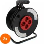 Well Set 2 x Prelungitor de Exterior cu Derulator, cu Termosiguranta si 4 Prize, IP20, Sectiune Cablu 3 x 1.5mm2, Lungime 20 m, Well (TIV-2xEXTR-4S20M-1.5PBK-WL)