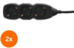 Well Set 2 x Prelungitor Electric 3 Prize, Negru, Sectiune Cablu 3 x 1.5mm2, Lungime 5 m, Well (TIV-2xEXTS-3S5M/02BK-WL)