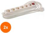 Well Set 2 x Prelungitor Electric cu Intrerupator, 6 Prize, Sectiune Cablu 3 x 1.5mm2, Lungime 5 m, 3500W, Well (TIV-2xEXTS-6S5M-SW-WL)