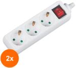 Well Set 2 x Prelungitor Electric cu Intrerupator, 3 Prize, Sectiune Cablu 3 x 1.5mm2, Lungime 5 m, 3500W, Well (TIV-2xEXTS-3S5M-SW-WL)