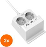 Well Set 2 x Prelungitor Well, 2 Prize, 2 x USB-A, 1 x USB-C, Incarcator Wireless, Cablu 3 x 1.5 mmp, 2 m (TIV-2xEXTS-2S2M-PROT/USBC3W-WL)