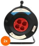 Well Set 2 x Prelungitor cu Derulator si Termosiguranta, 4 Cai 50 m 1.5mm IP20, Well (TIV-2xEXTR-4S50M-1.5PBK-WL)
