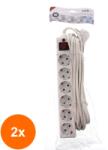 Well Set 2 x Prelungitor Electric cu Protectie La Supratensiune, 6 Prize Schuko, Lungime 3m Well (TIV-2xEXTS-6S3M-PROTS-WL)