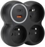 Solight P106CB-PD20 - Hálózati elosztó 3×15 A aljzattal, USB A és C portokkal, fekete P106CB-PD20 (SL1713)