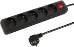  Fekete hosszabbító kábel 5 aljzattal 5m kapcsolóval (98-749)