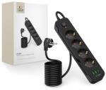 Tech-Protect PCL4X3 elosztó 4 aljzat 240V + 2xUSB-A + 1xUSB-C 200 cm - fekete