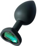 Sunfo - szilikon anál plug szív alakú sötét zöld kővel (fekete) - vagyaim
