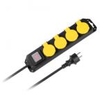 Rebel Hosszabbító kábel kapcsolóval, 4 aljzat, 3m, fekete, IP44