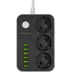  Prelungitor cu 3 x Schuko + 6 x USB-A 3.4A 1.6m Negru, SRXP-PS36B (SRXP-PS36B)