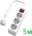 UltraLux Разклонител с 3 Шуко гнезда, с ключ, 5 метра, бял (rk35w)