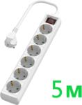 UltraLux Разклонител с 6 Шуко гнезда, с ключ, 5 метра, бял (rk65w)
