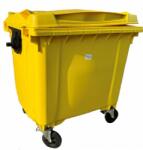 PlastikGogic Szemetes konténer 1100 L sárga műanyag lapos fedelű CE