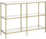 VASAGLE Edzett üveg konzolasztal 100 x 30 x 73 cm, lerakóasztal 3 polccal, arany (LGT27G) - vasbutor